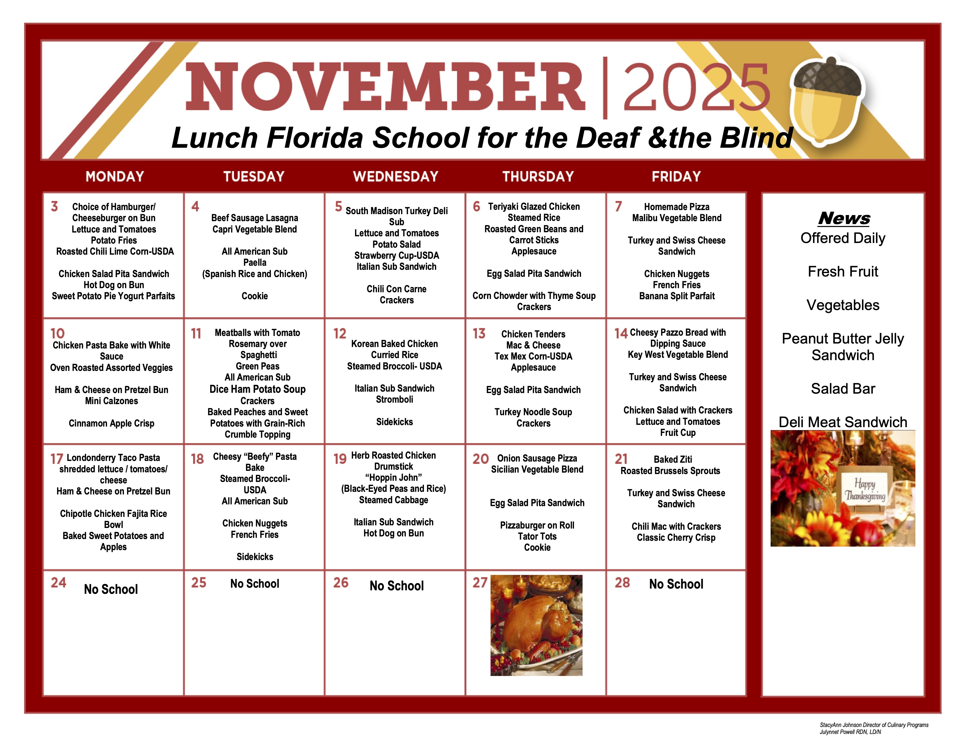 November Lunch Menu