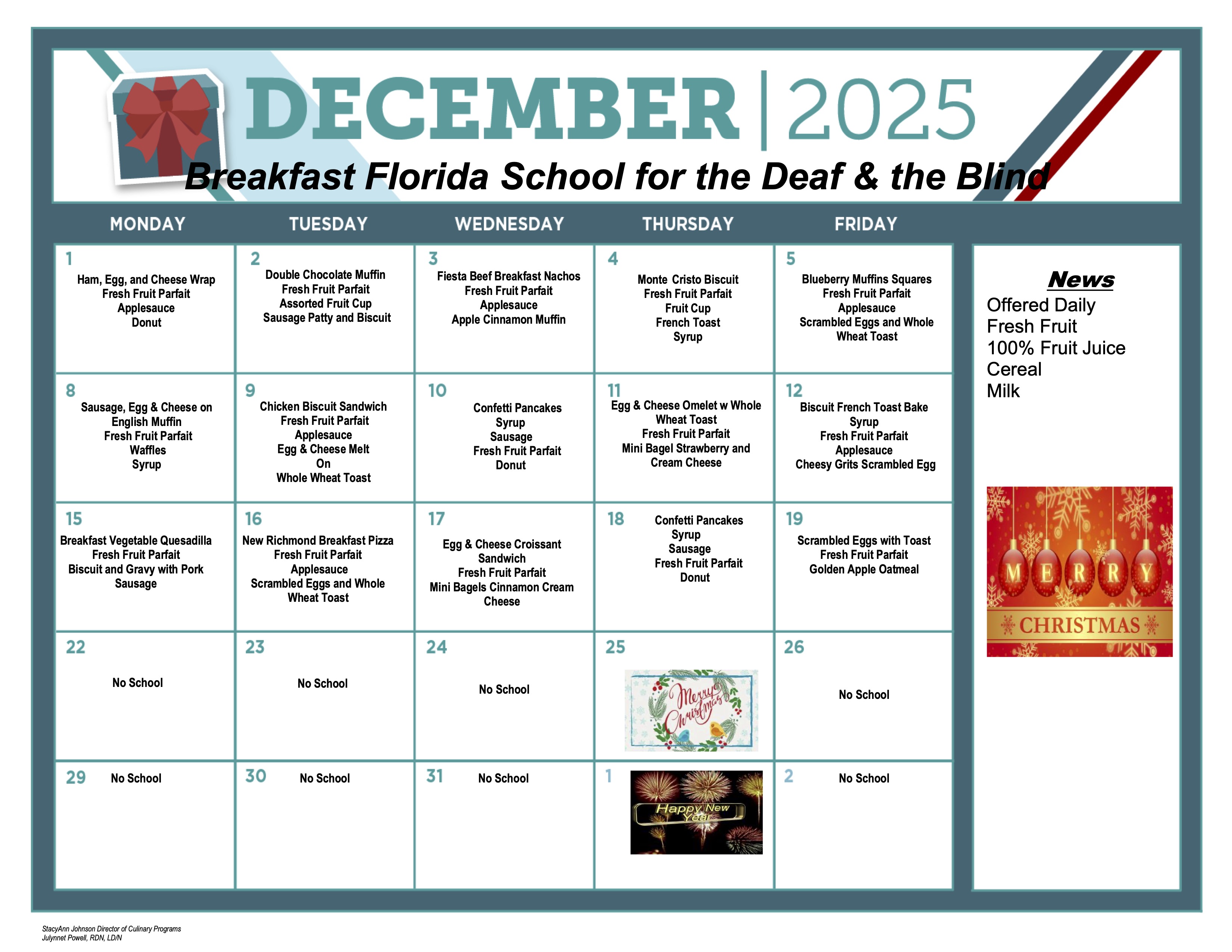December Breakfast Menu 2025
