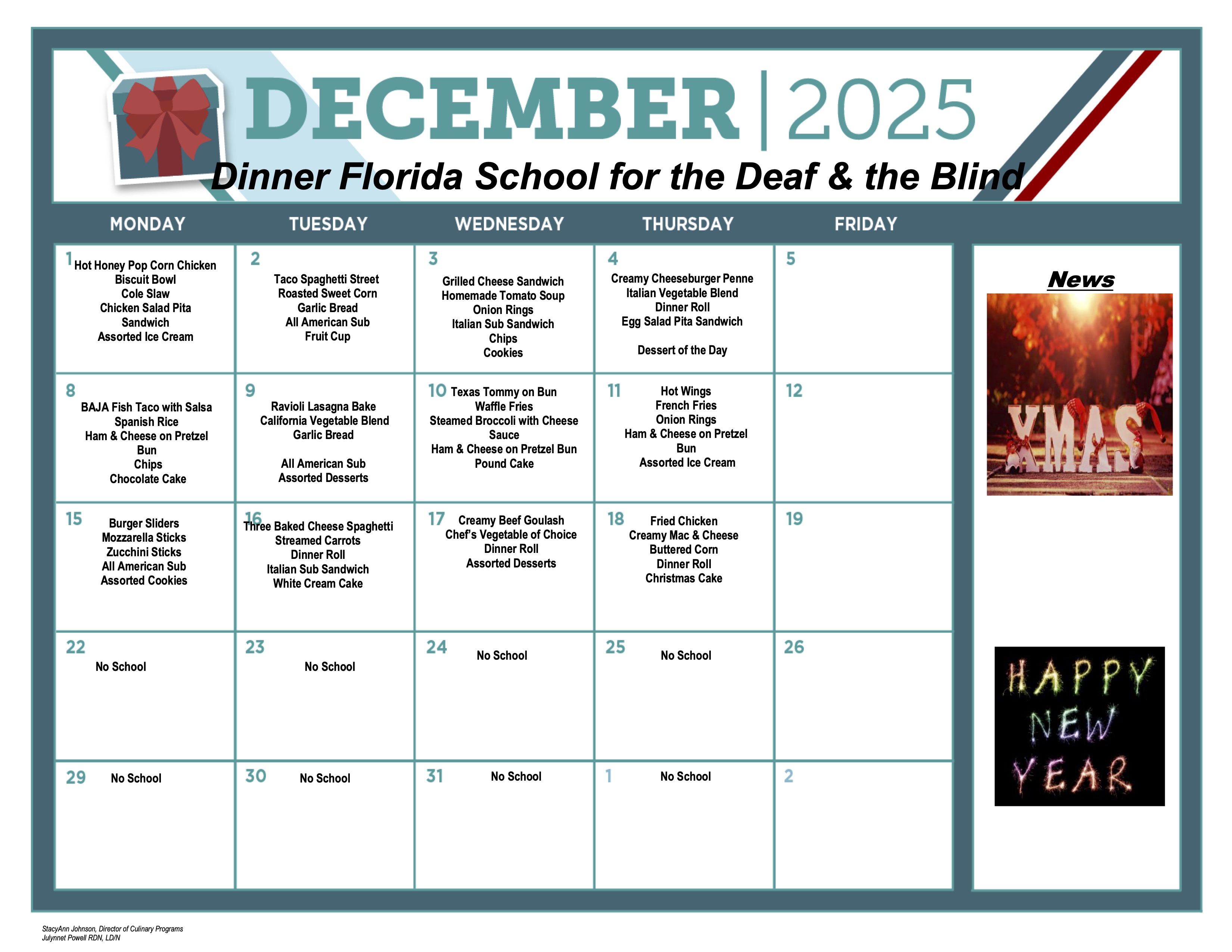 December Dinner Menu 2025