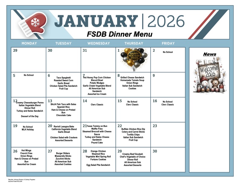 January Dinner Menu 2026