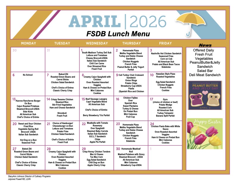 April Lunch Menu 2026