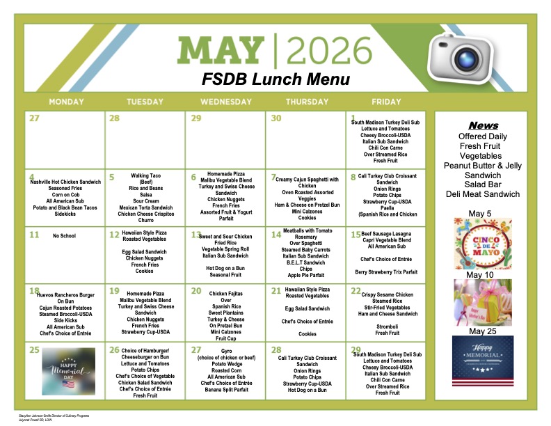 May Lunch Menu 2026