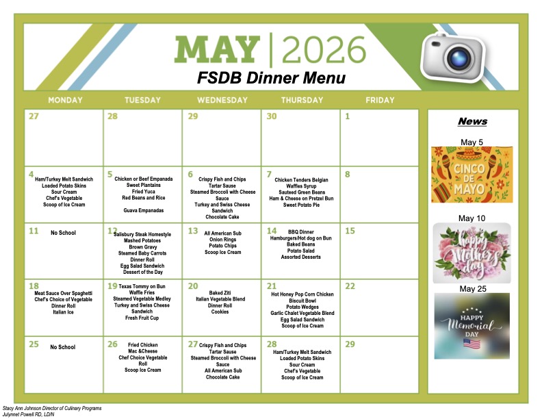 May Dinner Menu 2026