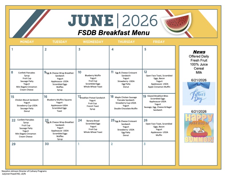 June Breakfast Menu 2026