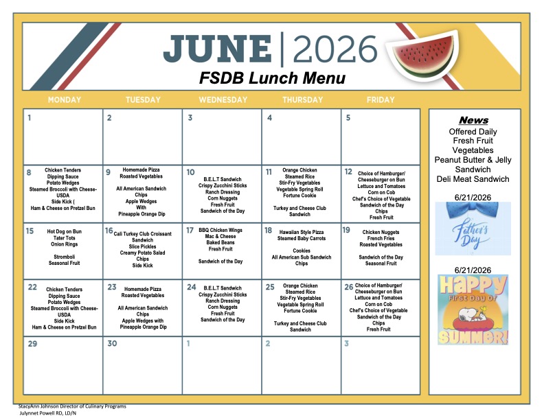 June Lunch Menu 2026