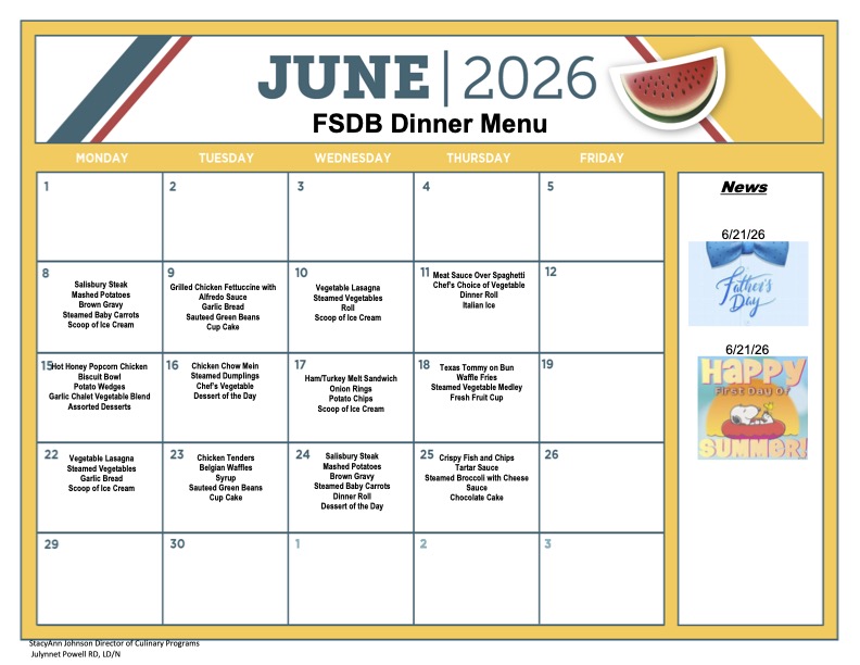 June Dinner Menu 2026