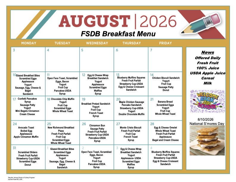 August Breakfast Menu 2026
