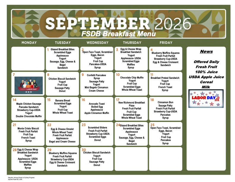 September  Breakfast Menu 2026