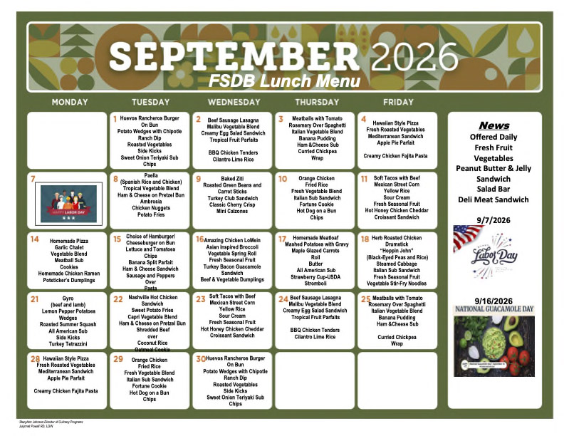 September Lunch Menu 2026