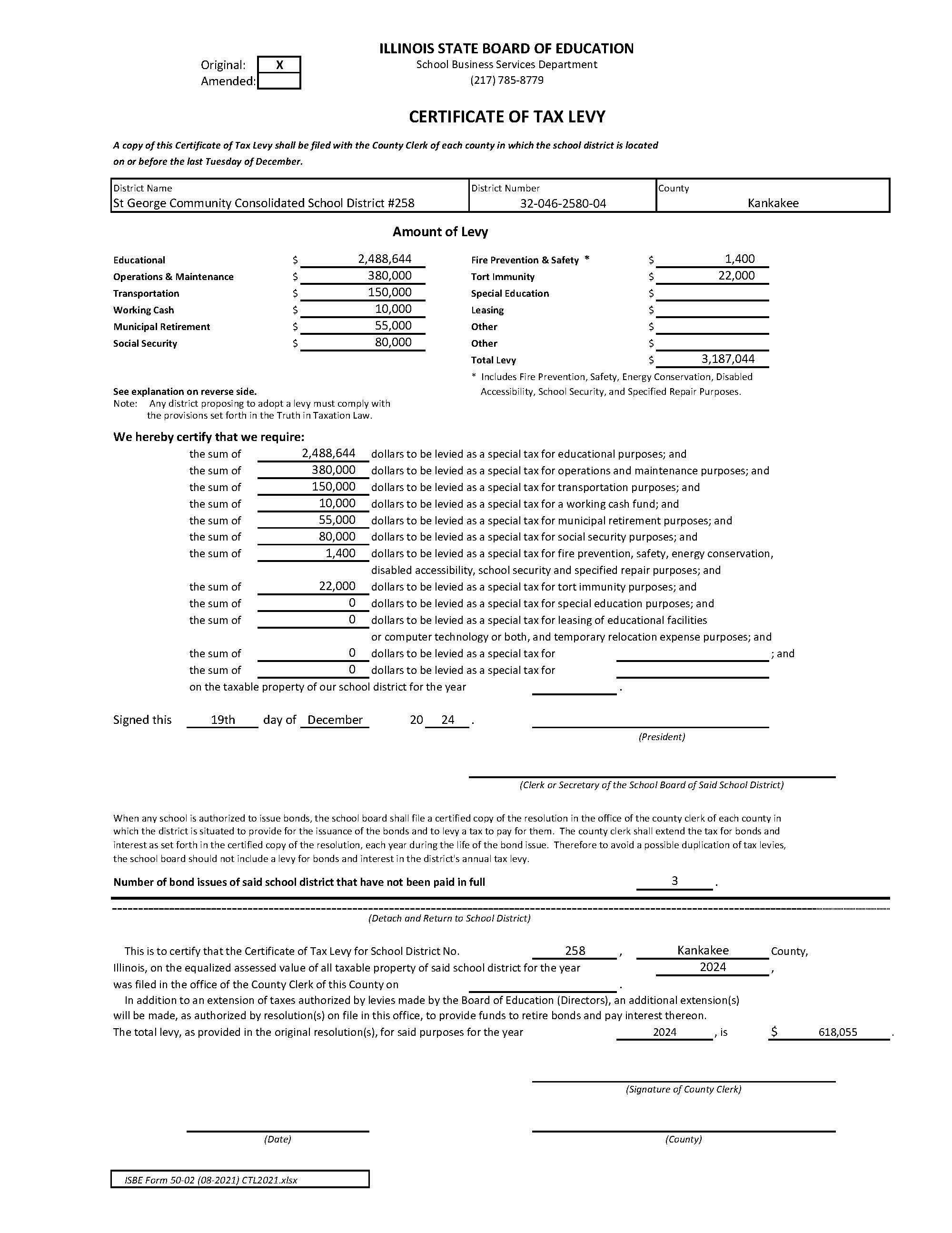 Estimated Tax Levy Certificate 2024