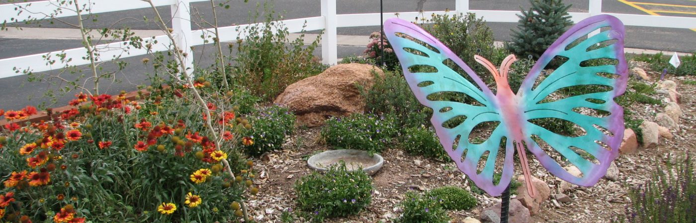 school yard with butterfly decoration 