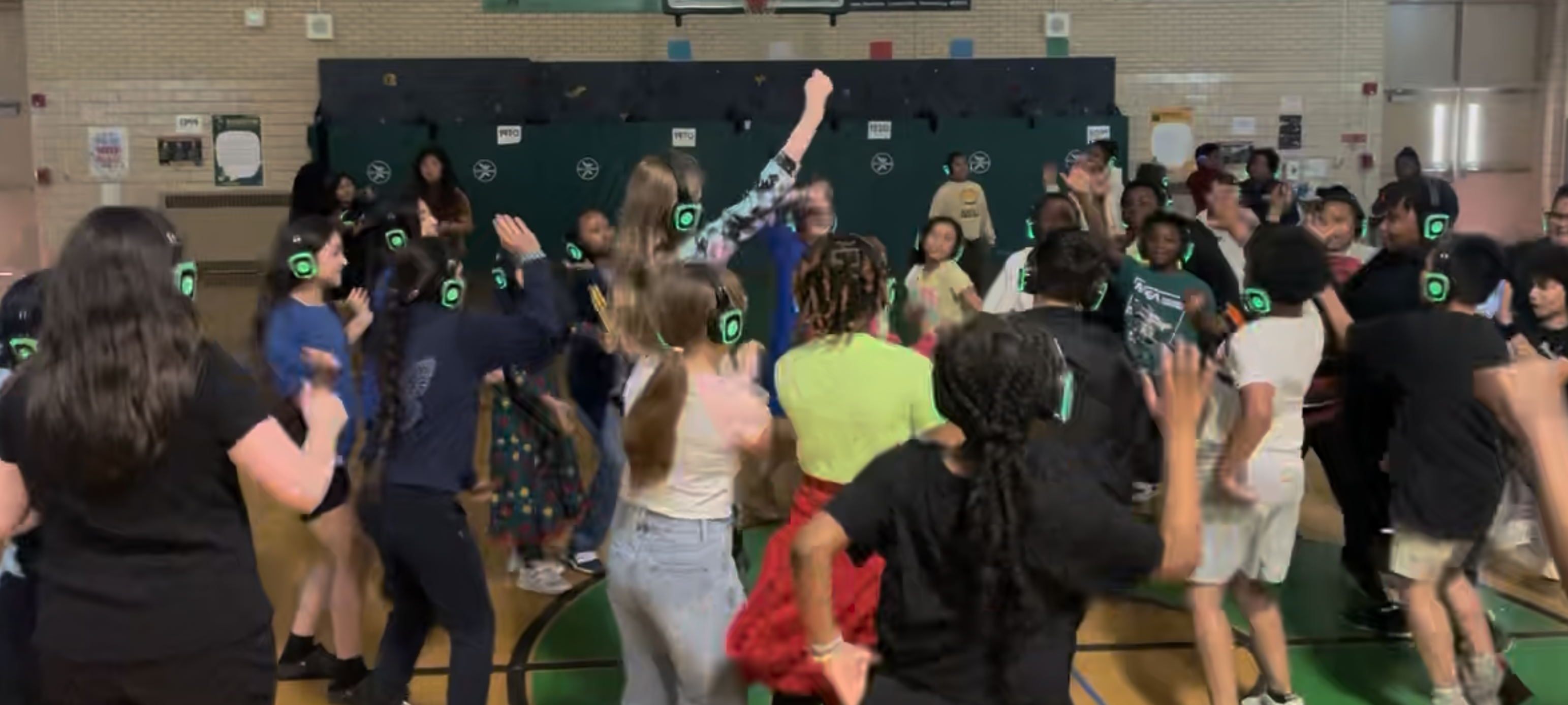 students dancing at a silent disco