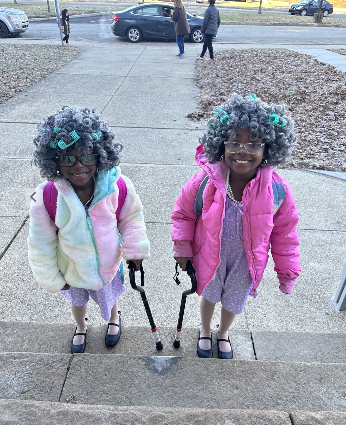 students dressed up as grandmas for the 100th day of school