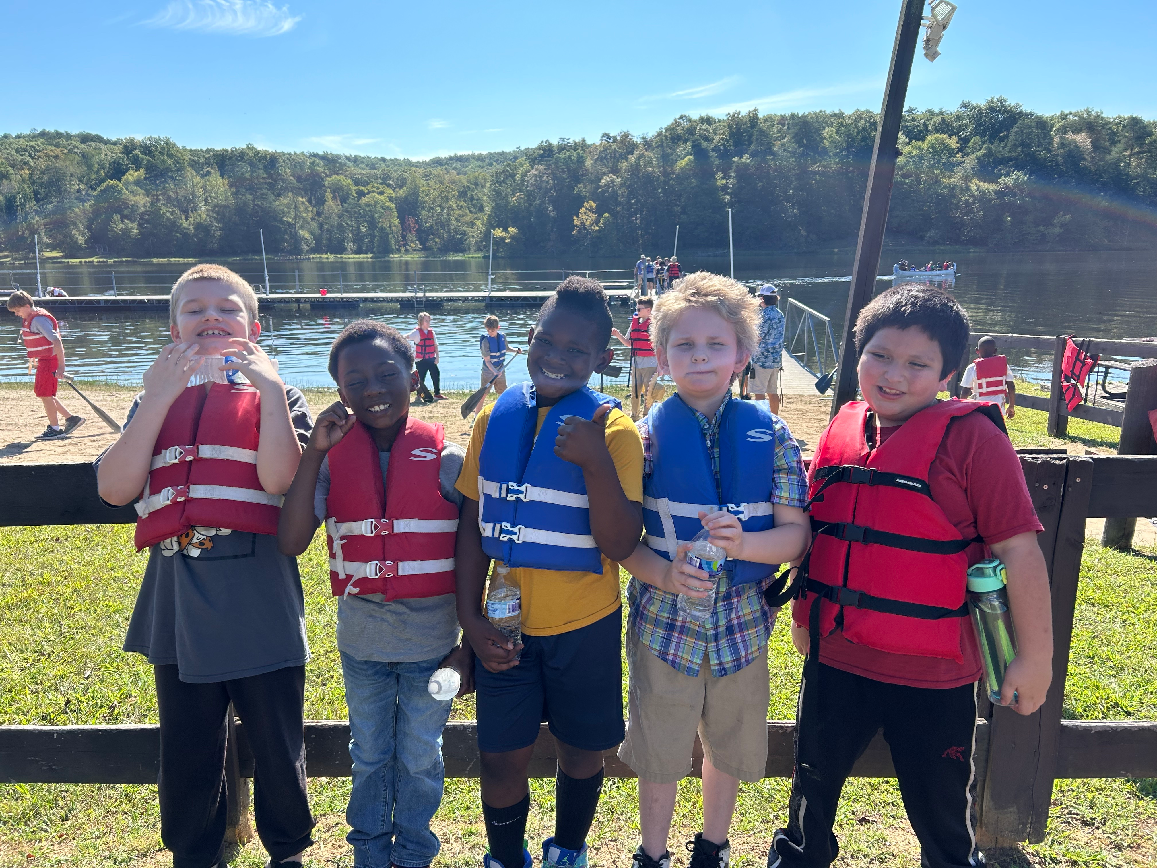 Students at the lake on a field trip to Camp Crooked Creek