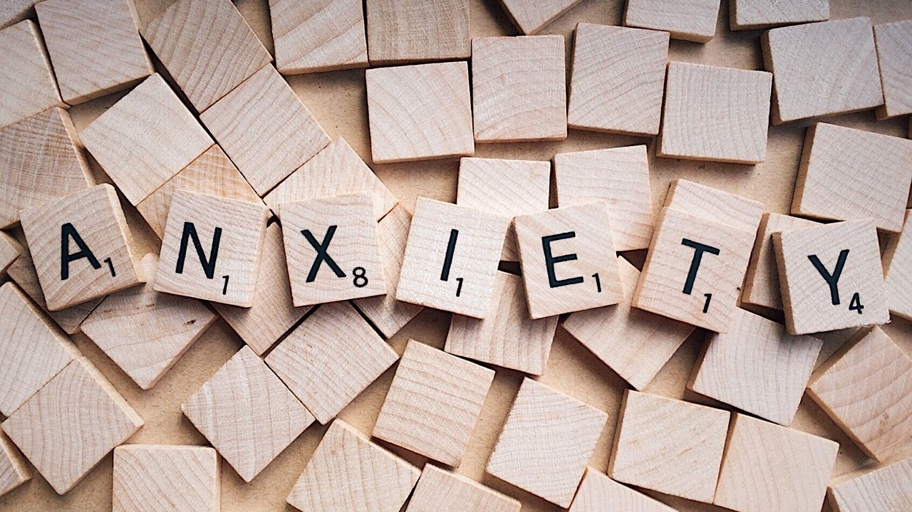 bunch of letters that spell the word "anxiety"