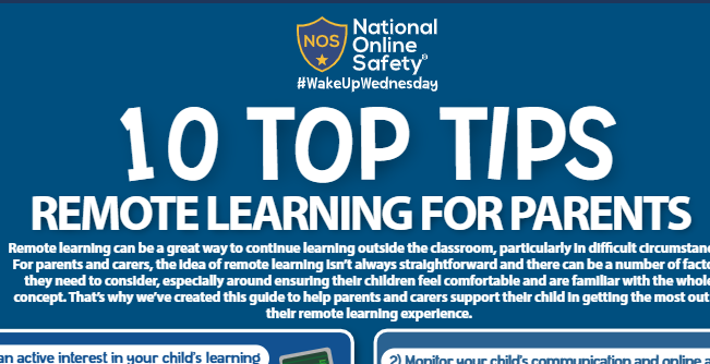 10 top tips for remote learning parents flyer