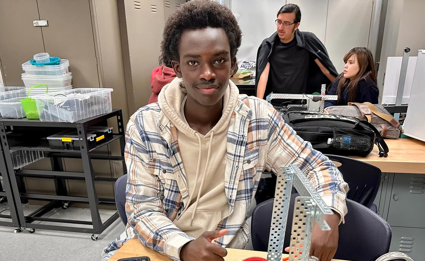 Student working on a robot