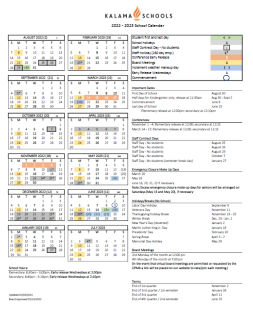 Calendars | Kalama School District