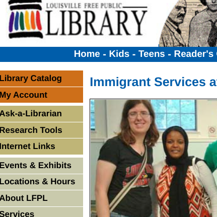 Screenshot of Louisville free public library page 