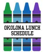 A colorful calendar with the words 'Okolona Lunch Schedule' on it.