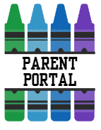 This is a photo of colorful crayons arranged in rows and labeled as 'Parent Portal', indicating that the image is likely related to an educational or school system's parent access portal.