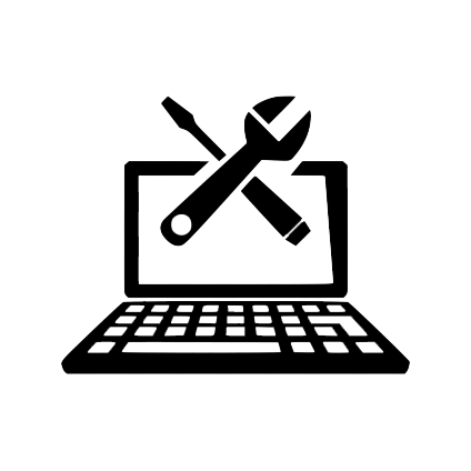 Cartoon of a laptop with tools in front of it
