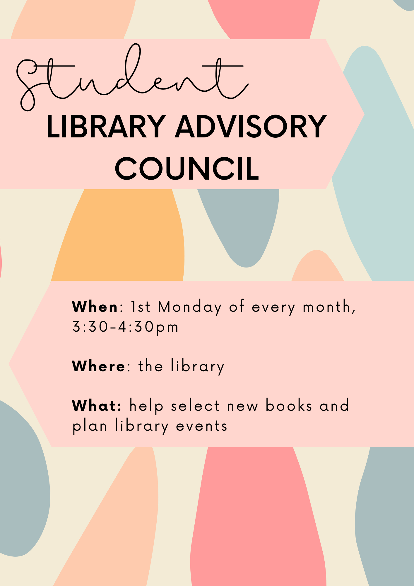 this group meets the 1st monday of every month in the library from 3:30-4:30pm