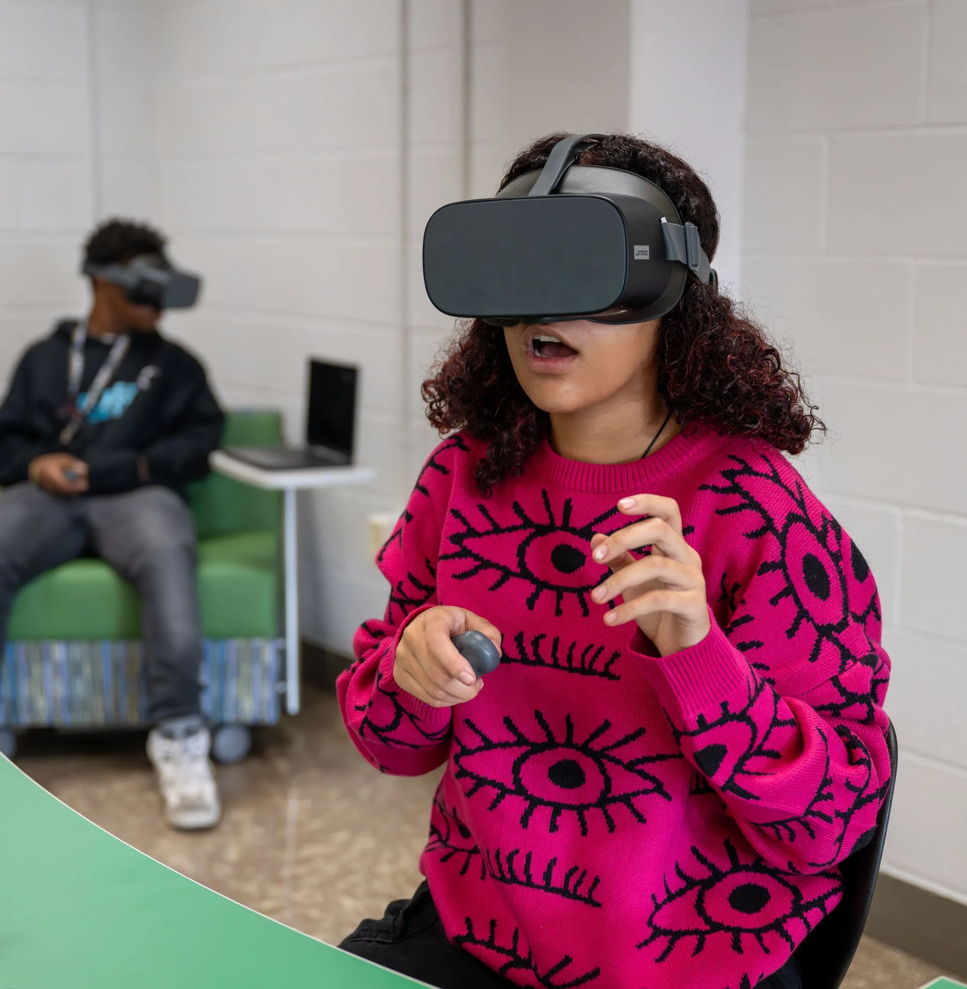 Student looking at a VR headset