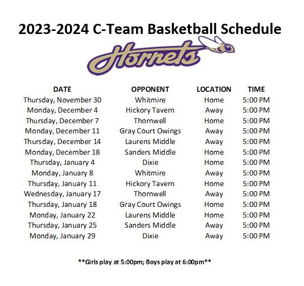 C-team BB schedule