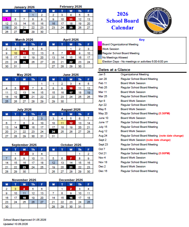school board calendar