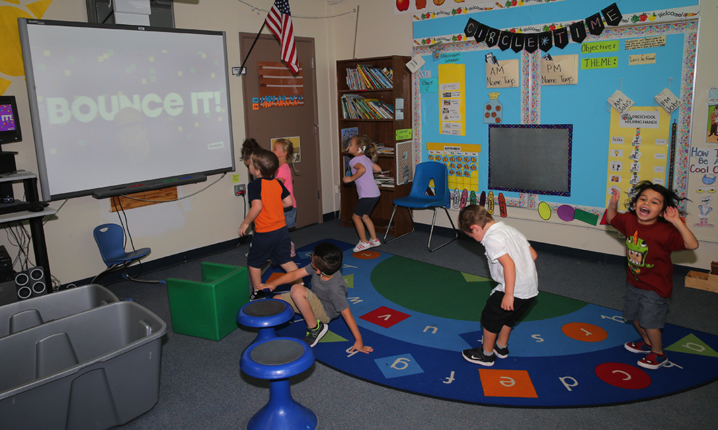 students dancing during preschool class