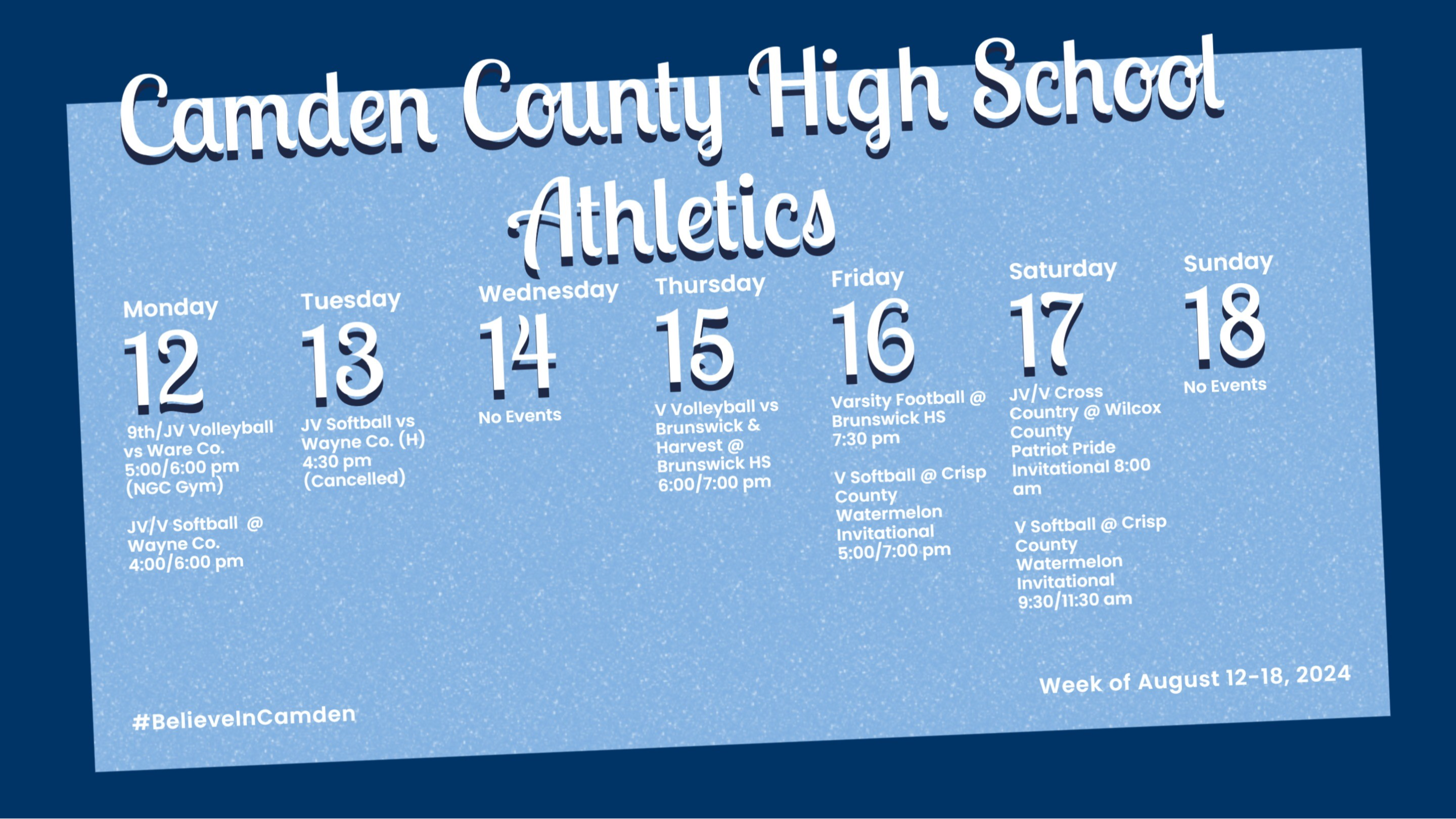 CCHS weekly athletics calendar