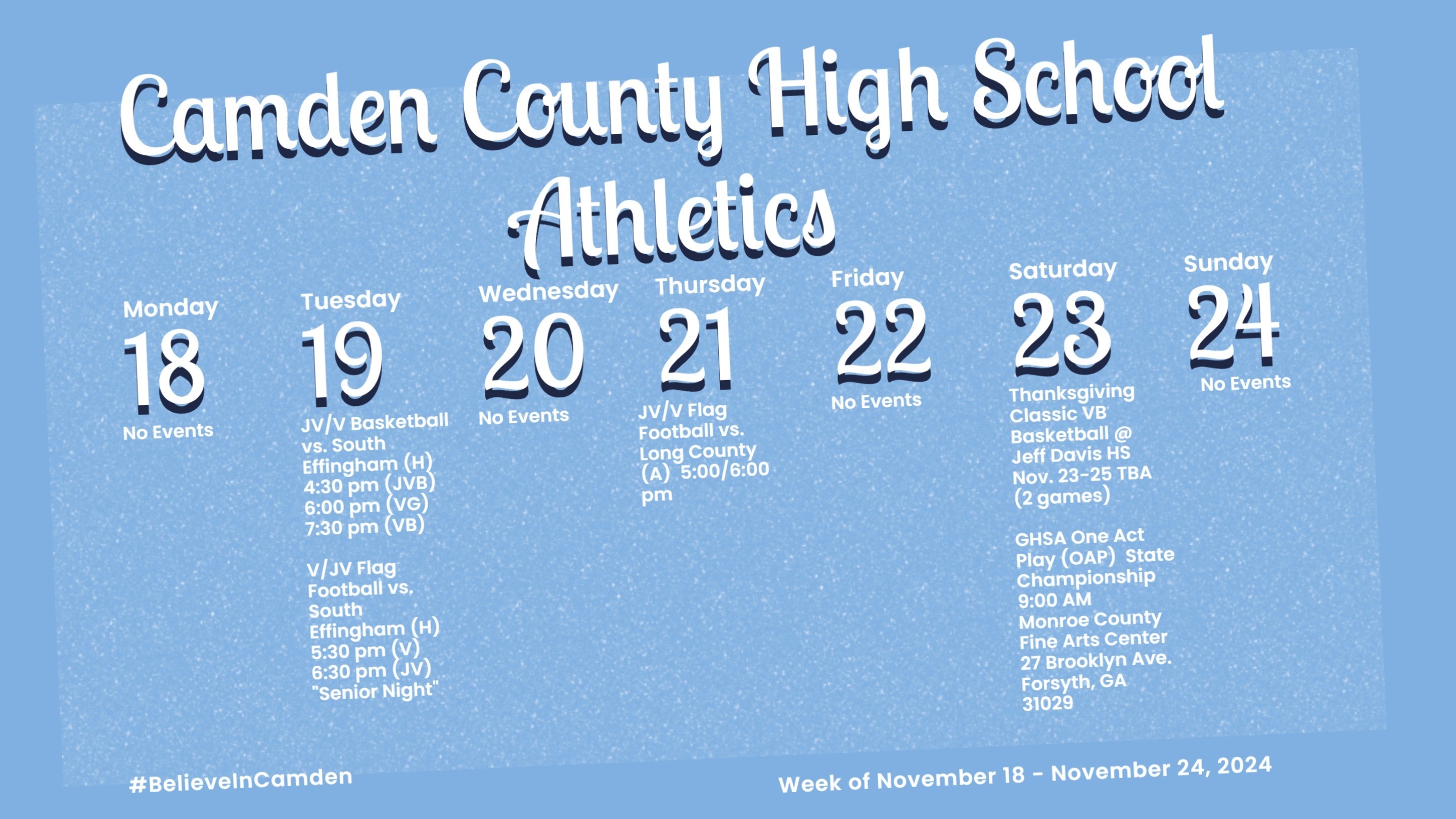 CCHS weekly athletics calendar