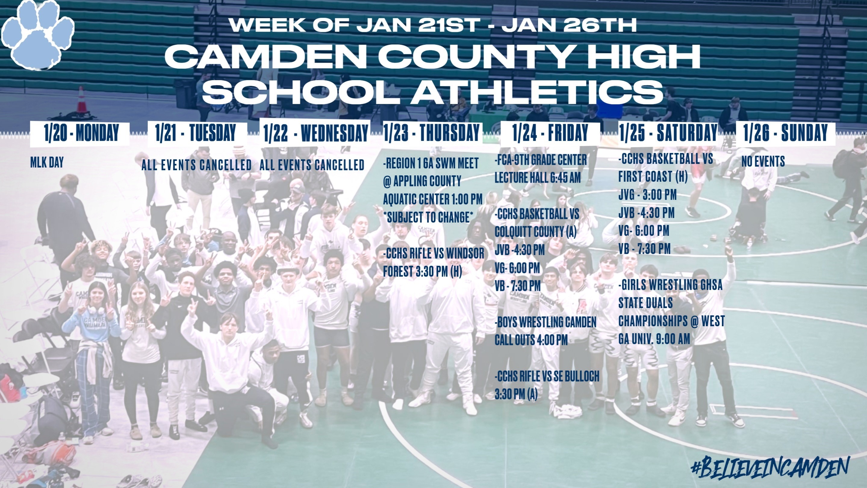 CCHS weekly athletics calendar