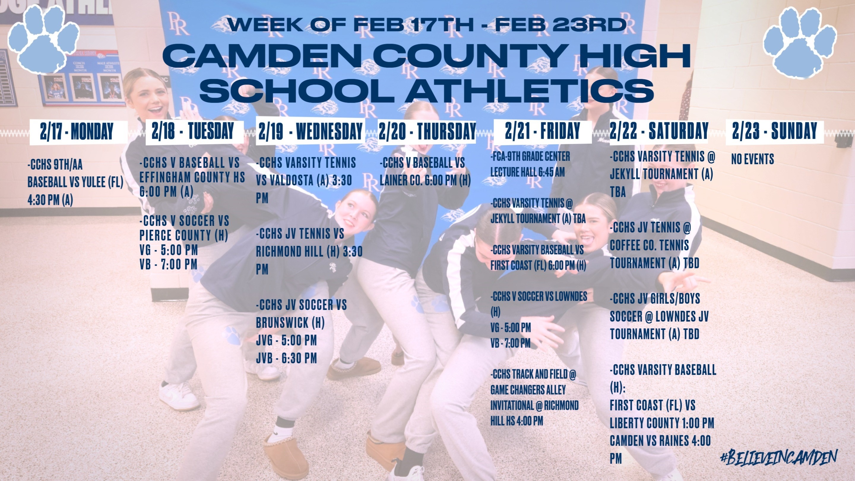 CCHS weekly athletics calendar