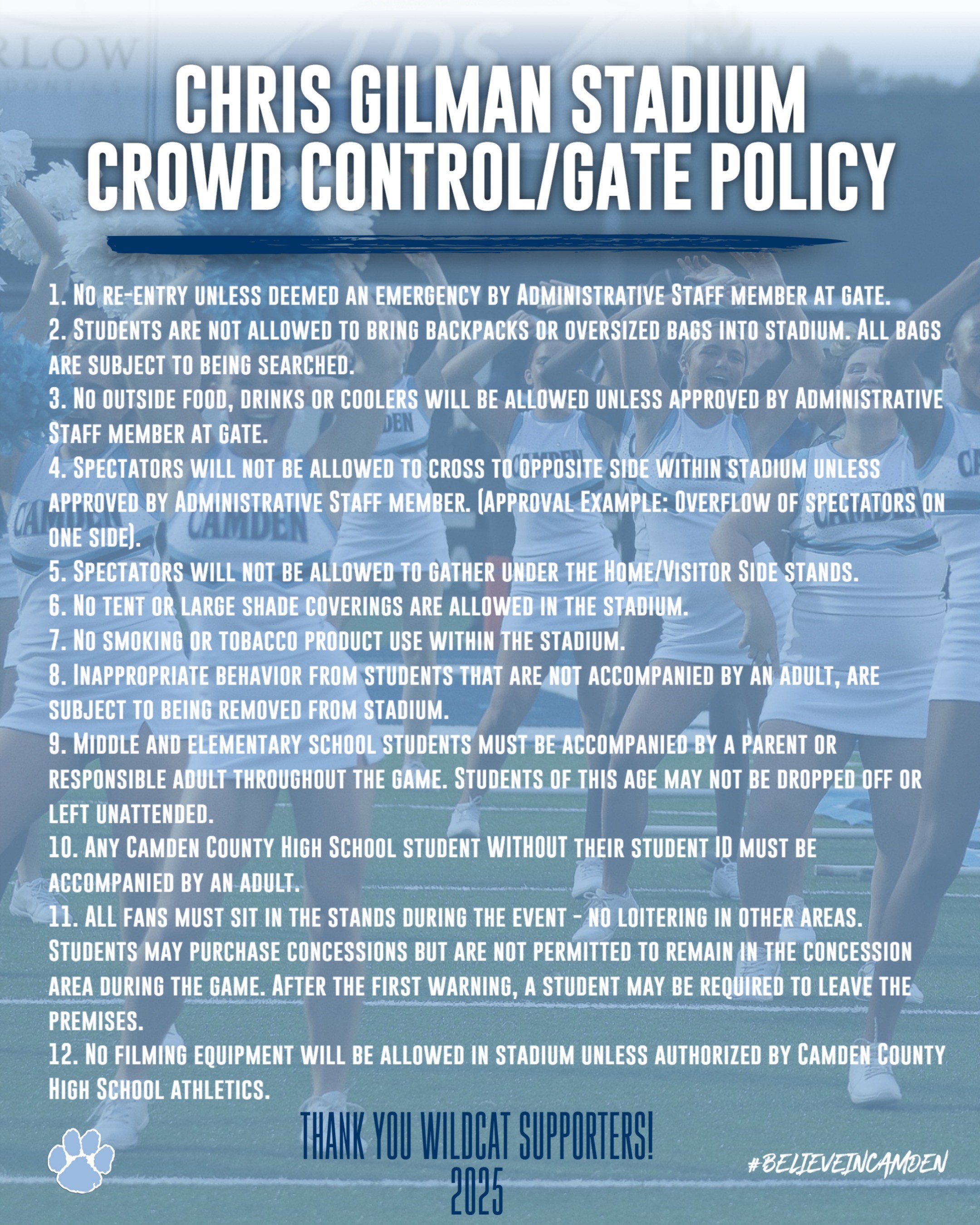 Chris Gilman Stadium attendance and gate policy