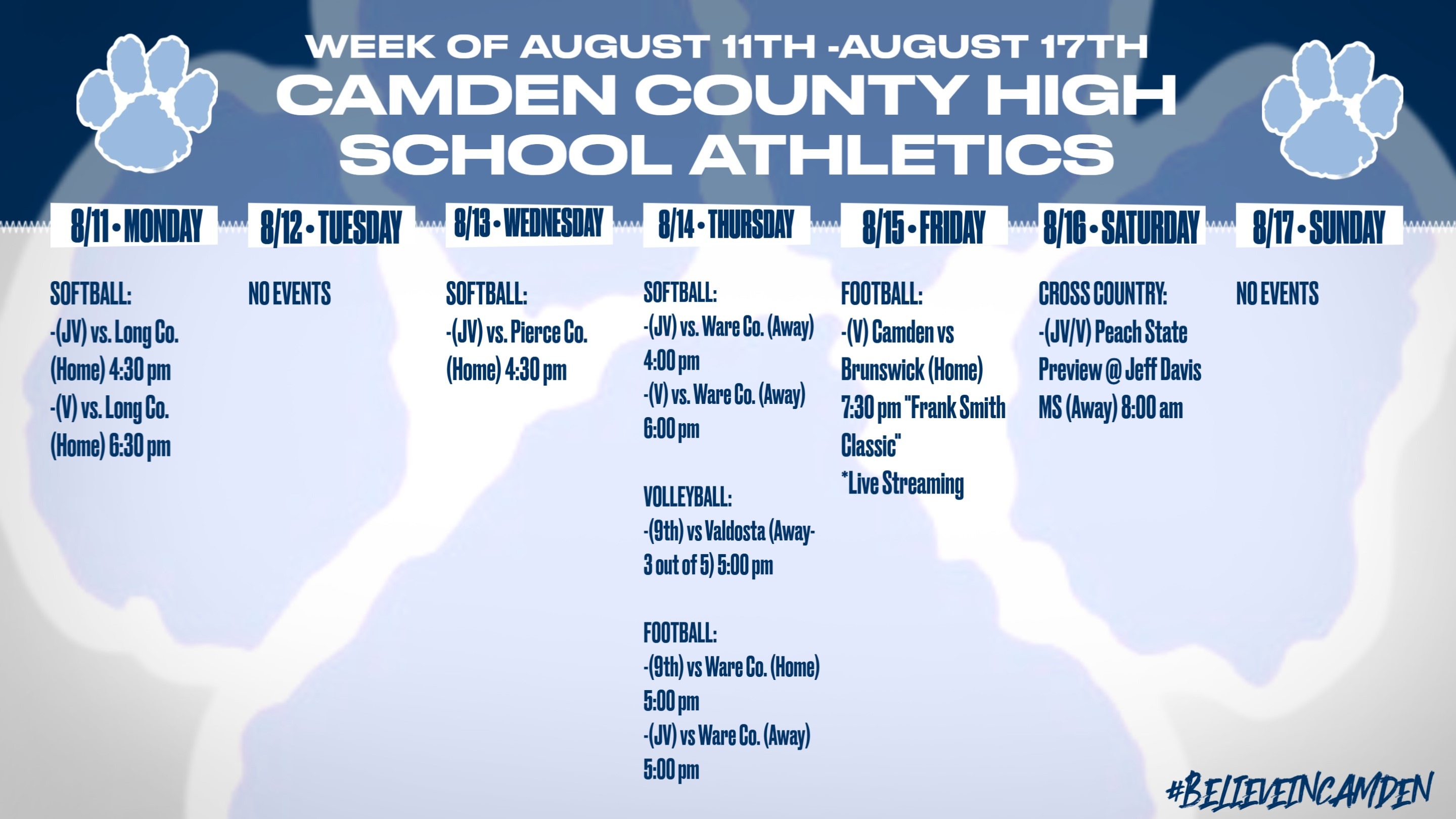 CCHS Athletics schedule