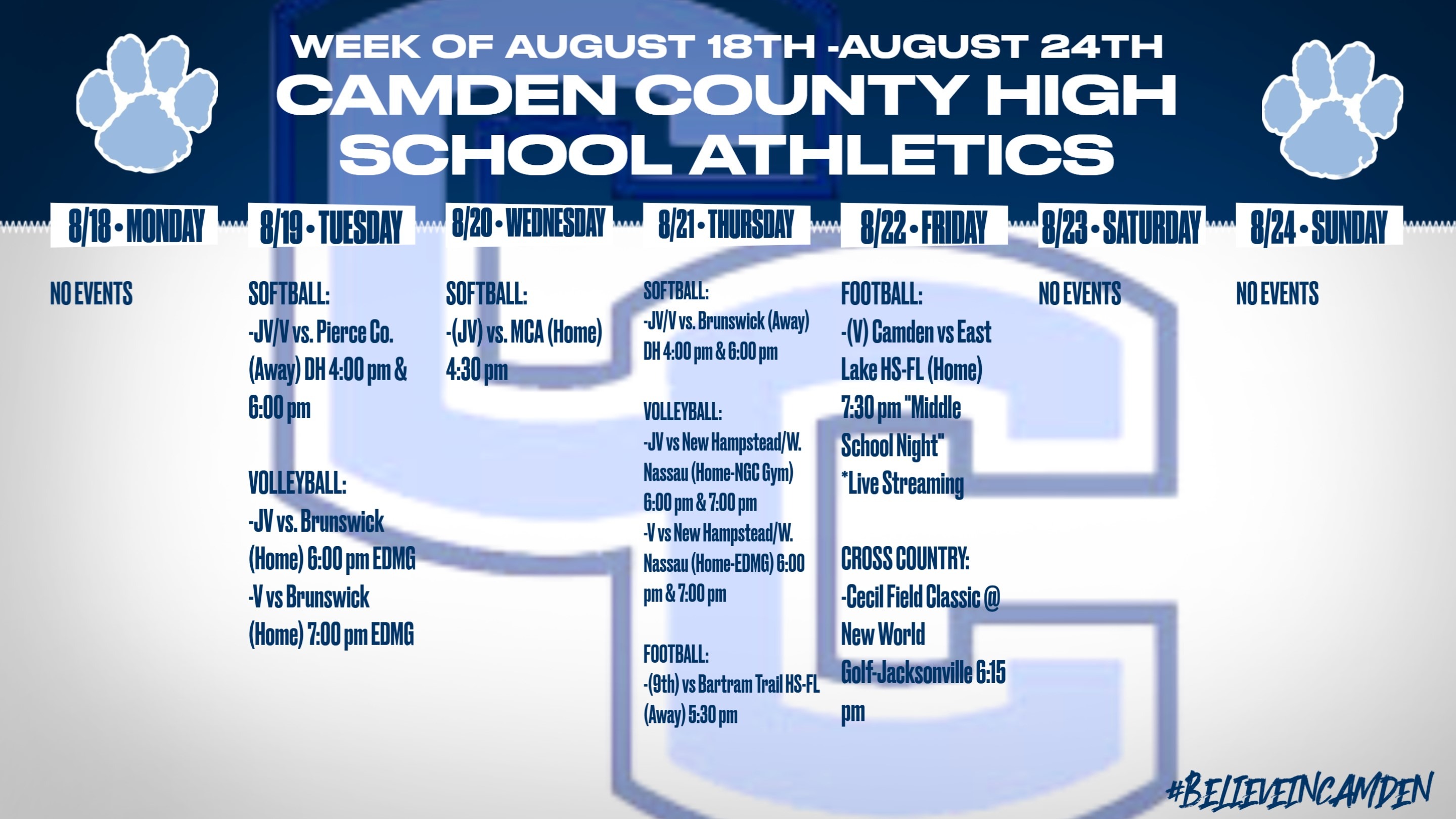 CCHS Athletics schedule