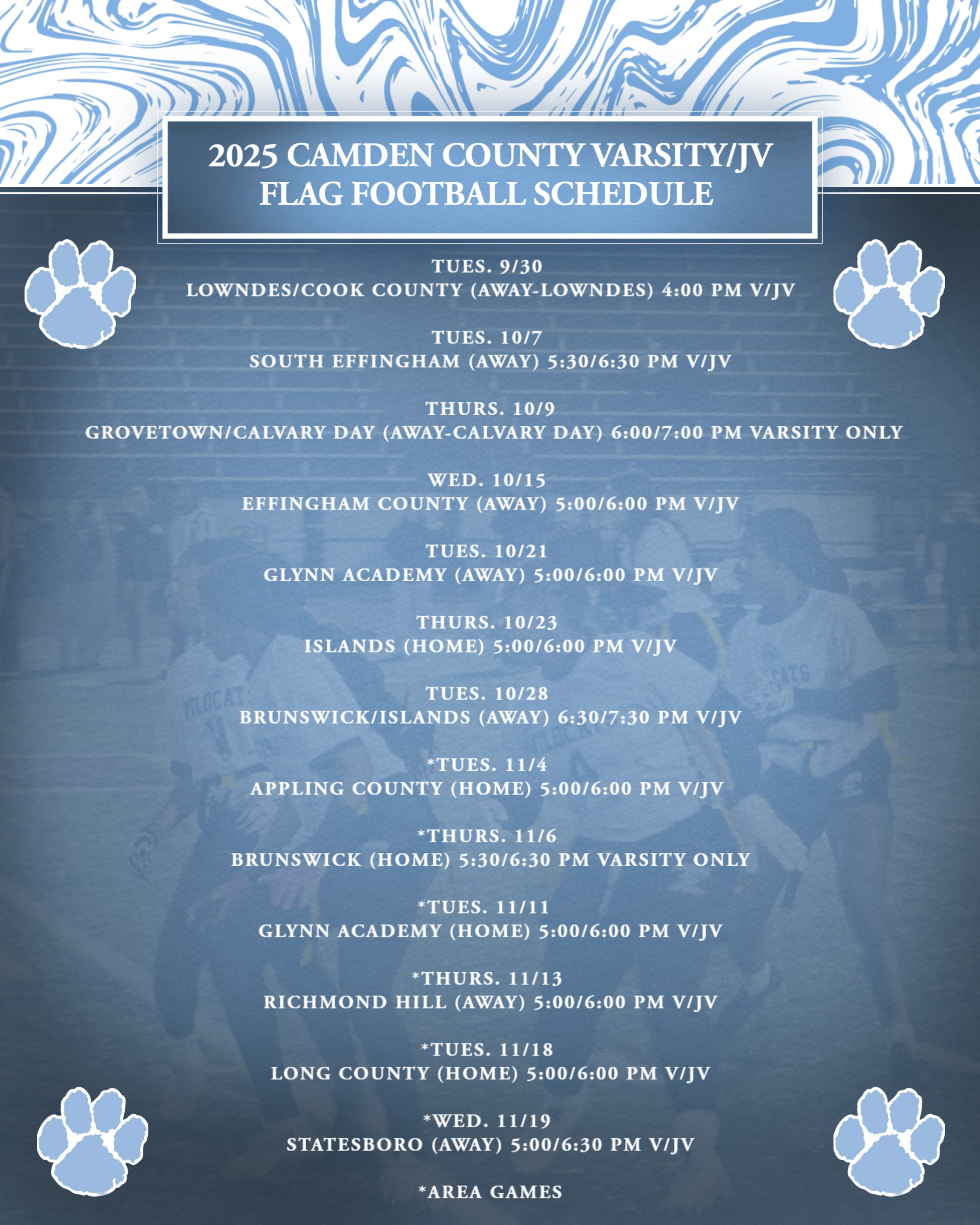 Flag Football schedule