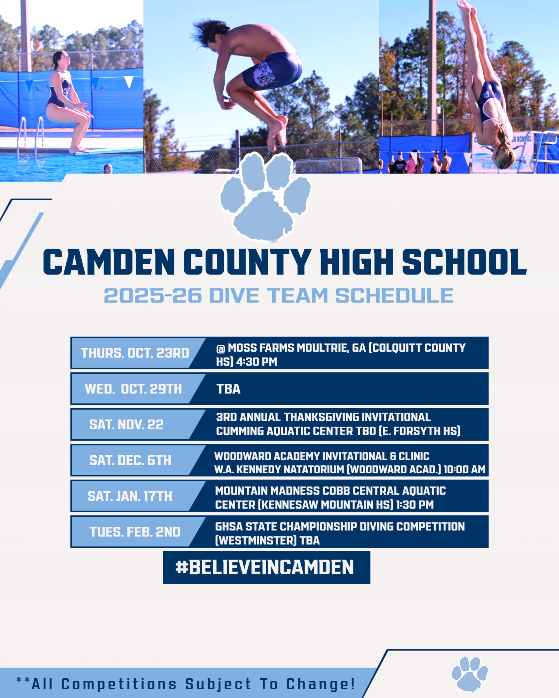 CCHS Dive Team schedule