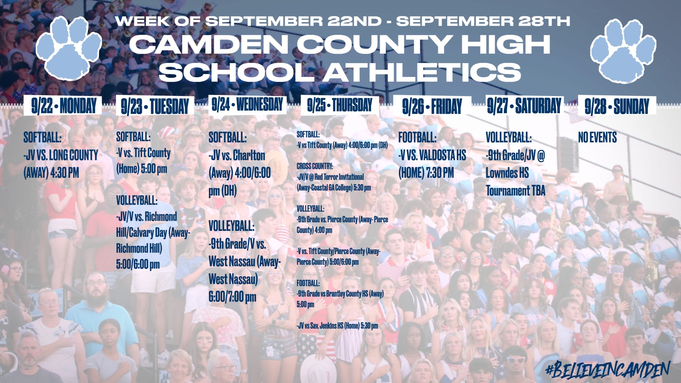 CCHS Athletics schedule
