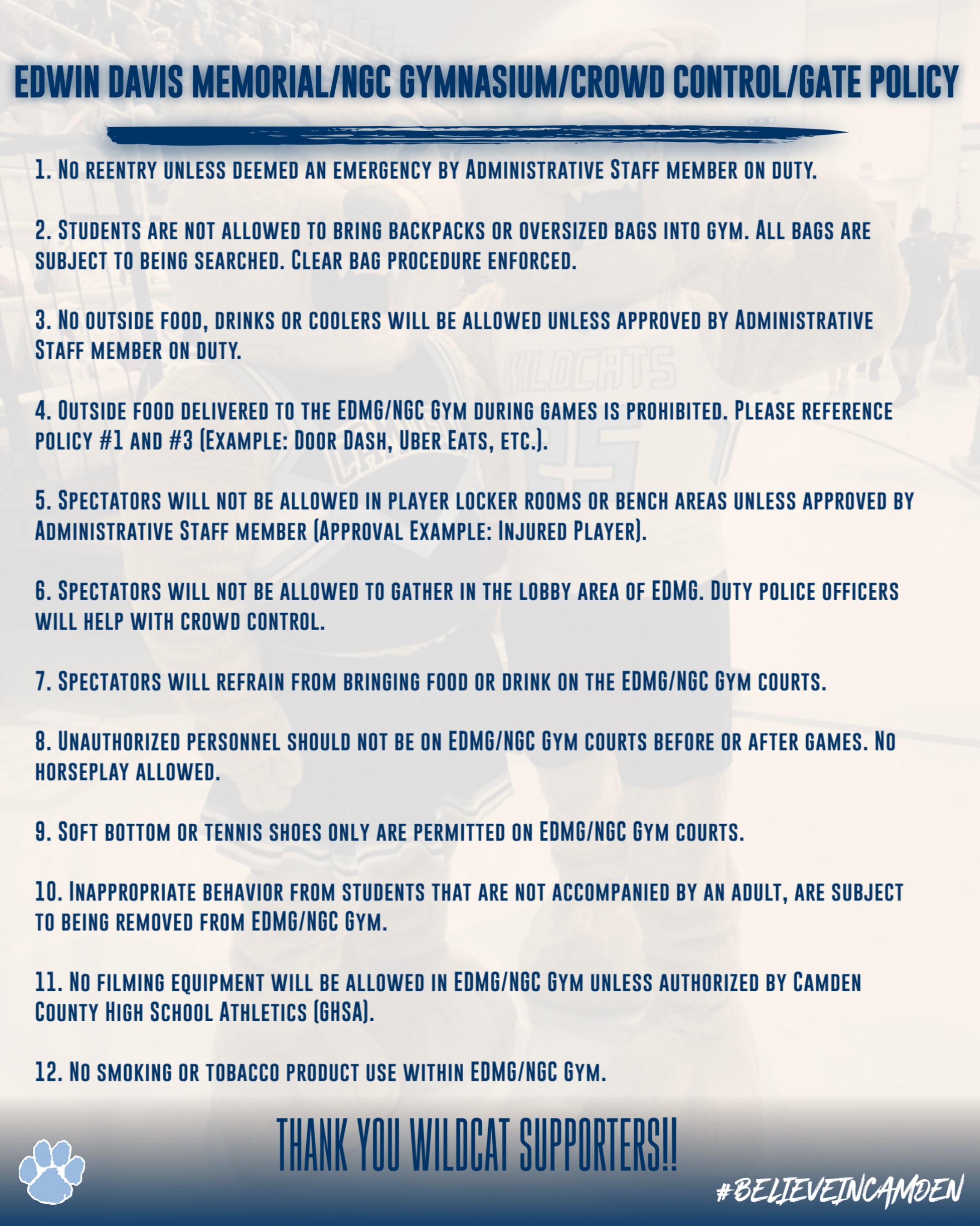 NGC Gymnasium policy