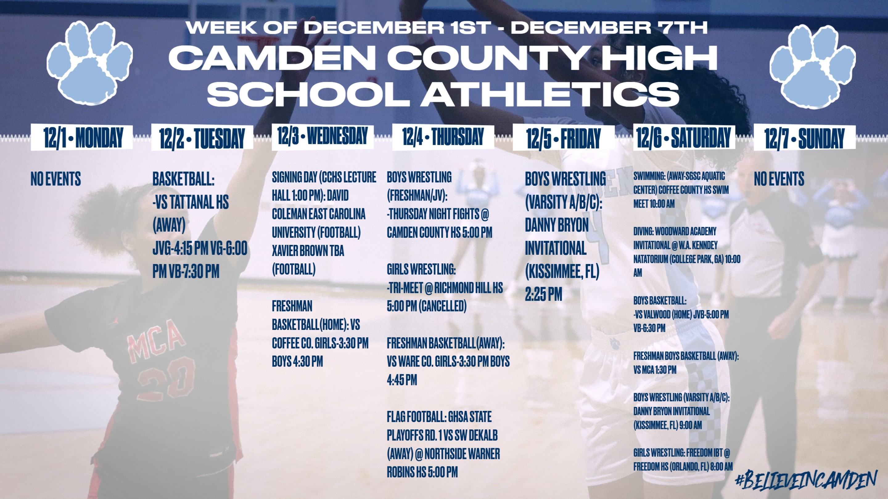 CCHS Athletics schedule