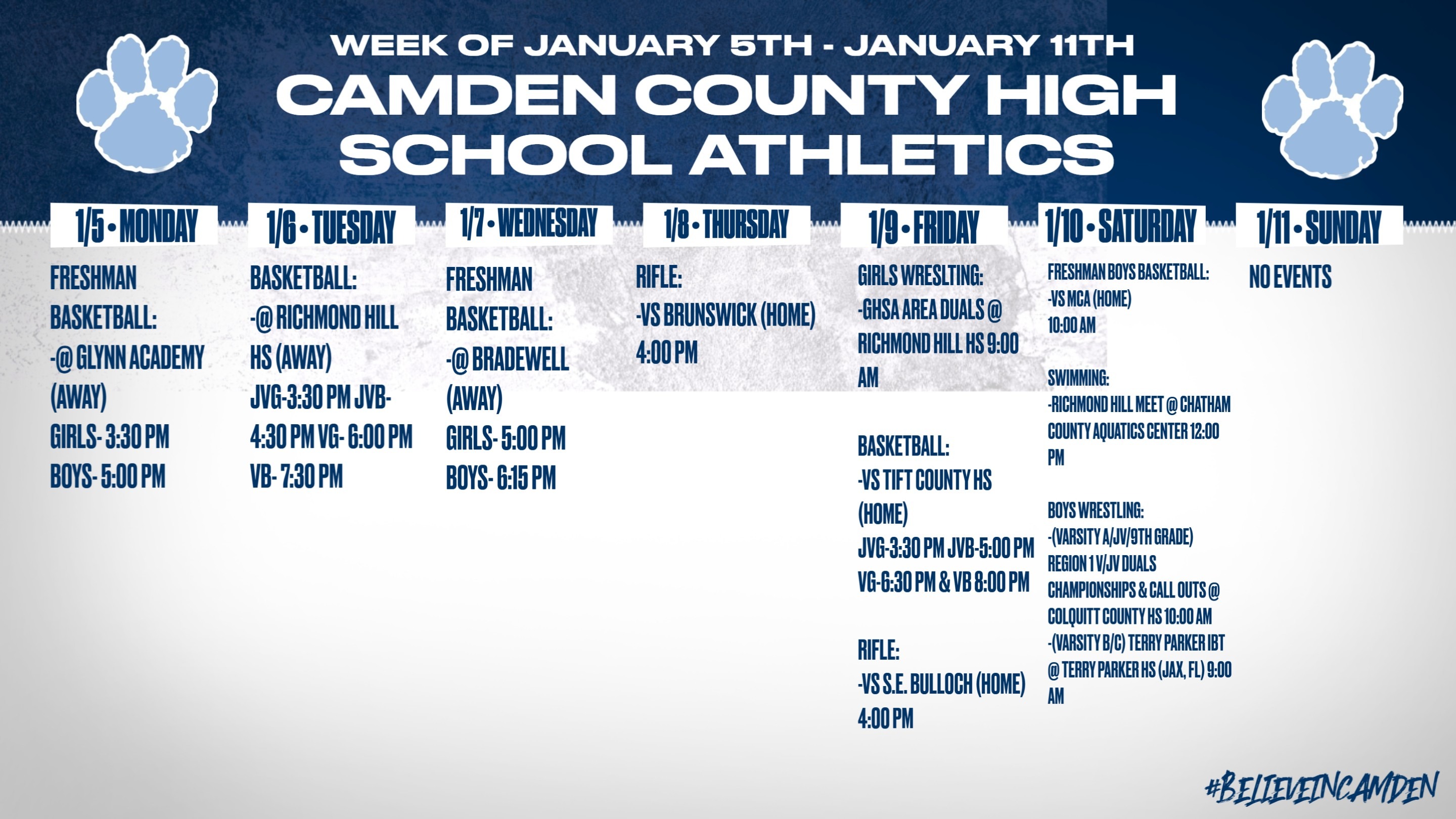 CCHS Athletics schedule