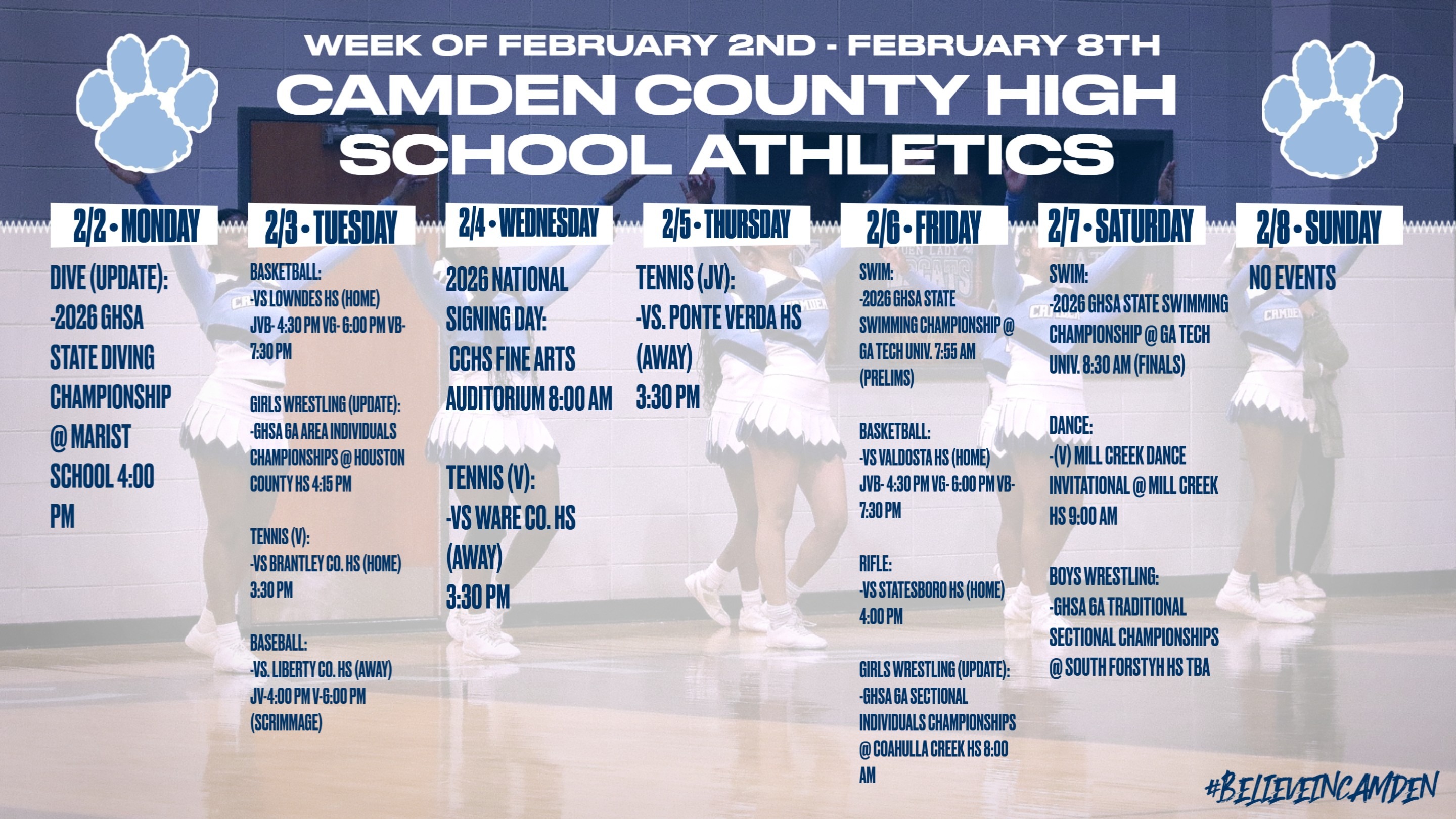 CCHS Athletics schedule