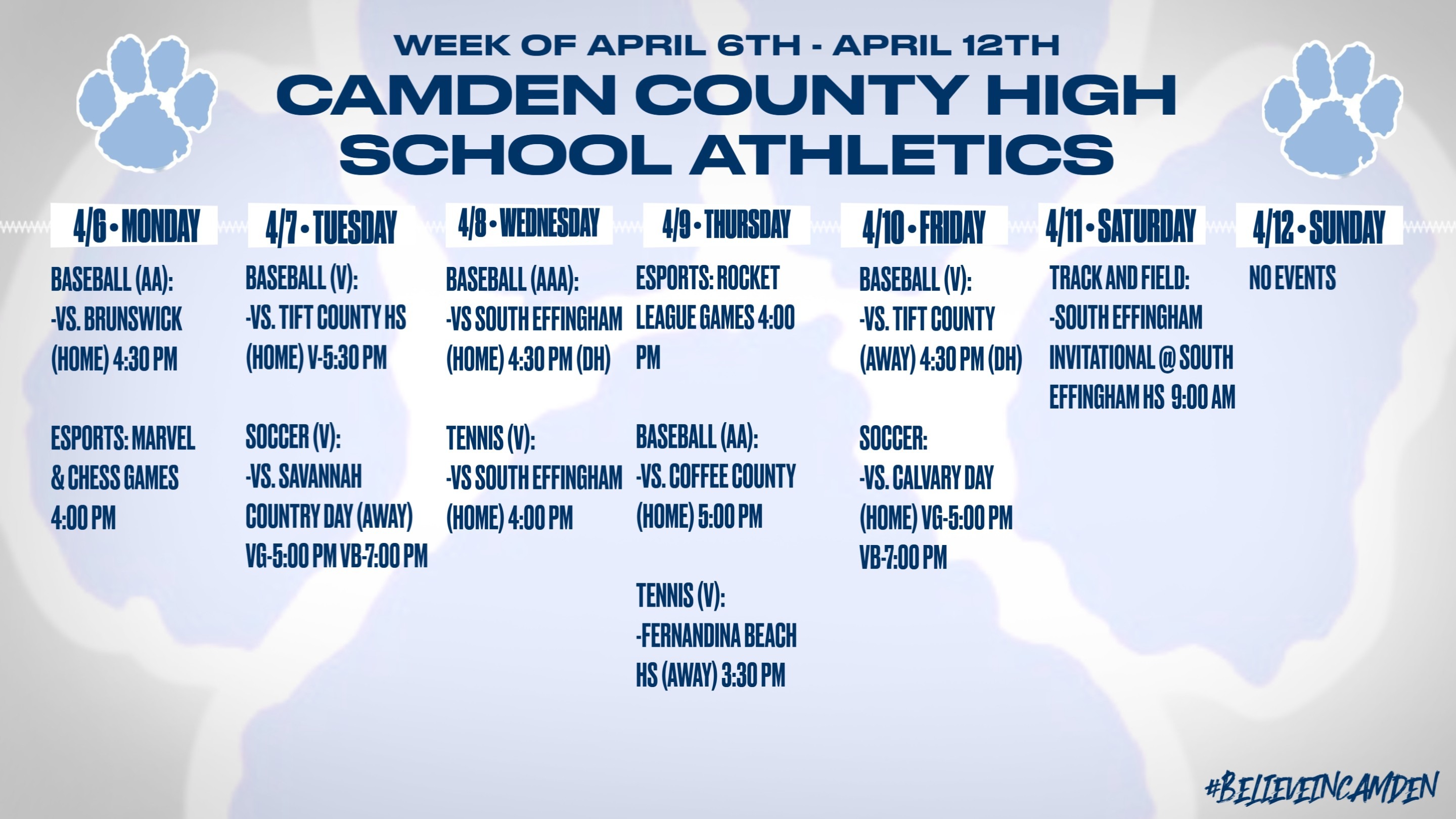 CCHS Athletics schedule