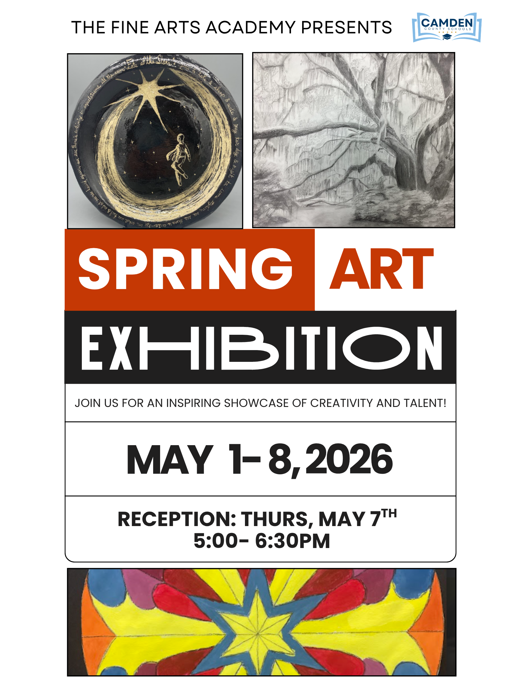 Spring Art Exhibition: May 1-8. Reception: Thursday, May 7th from 5:00pm to 6:00pm