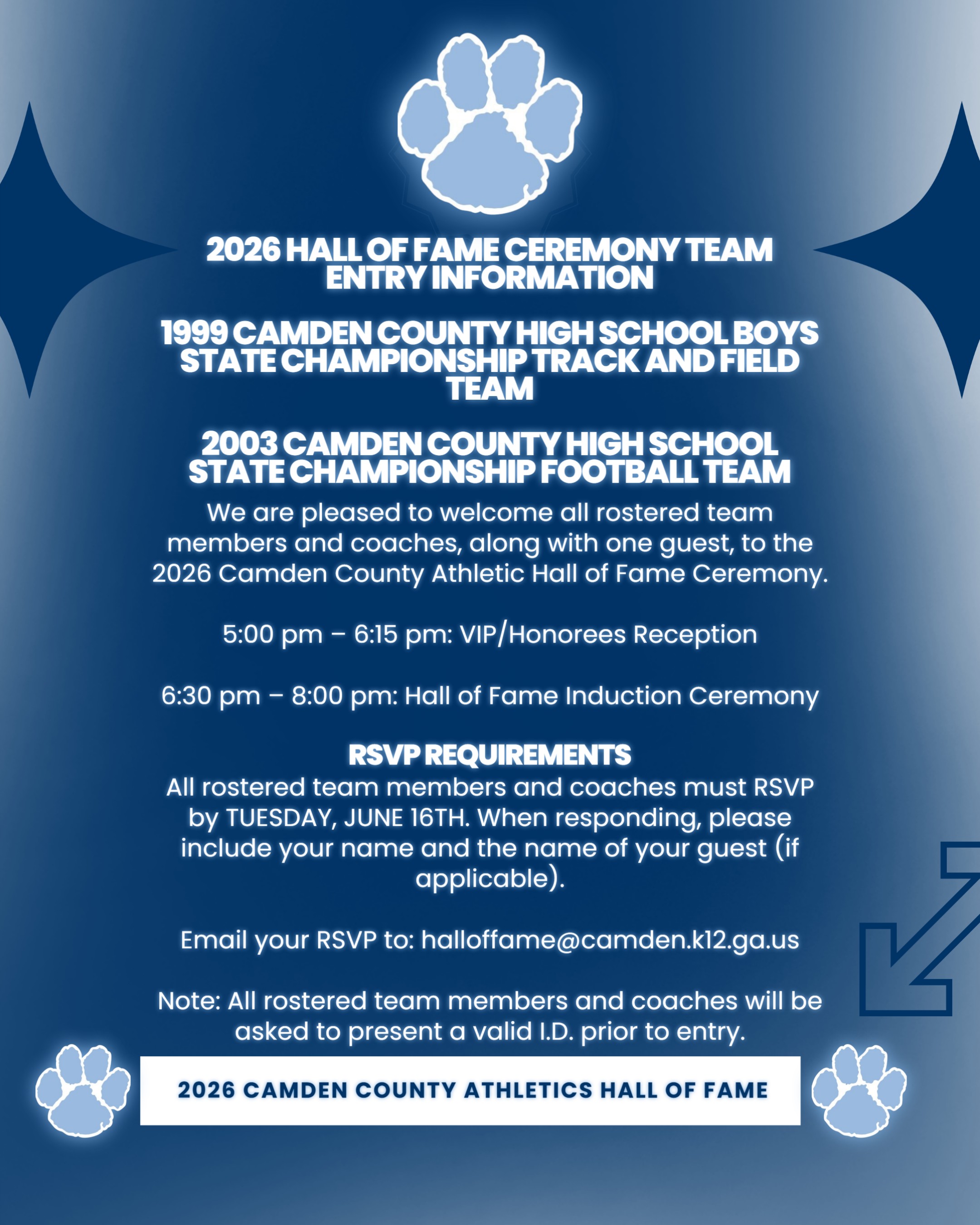 2026 Hall of Fame Ceremony Team Entry Information