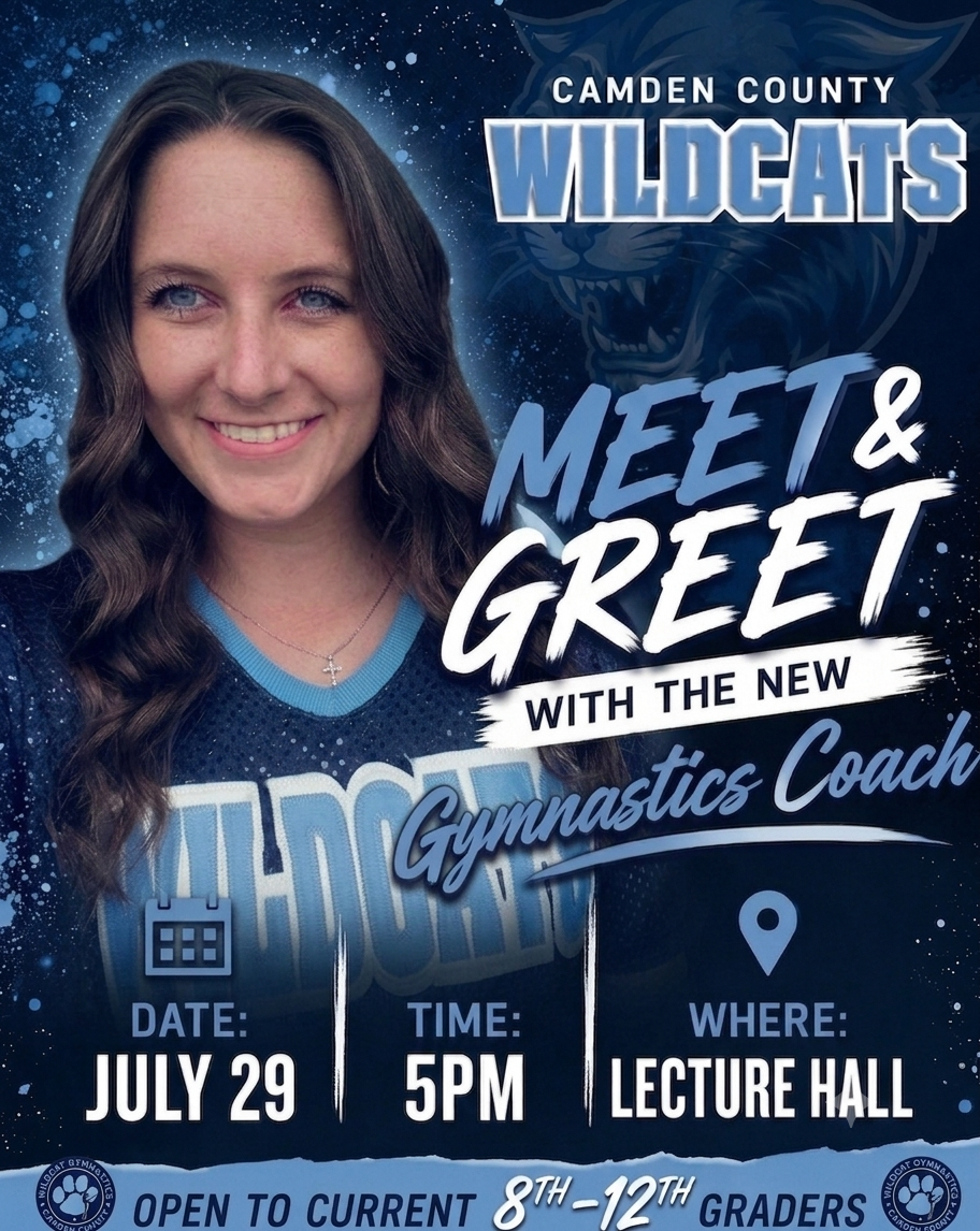 Meet & Greet with the new Gymnastics Coach on July 29th at 5pm at the Lecture Hall. Open to 8th-12th graders.