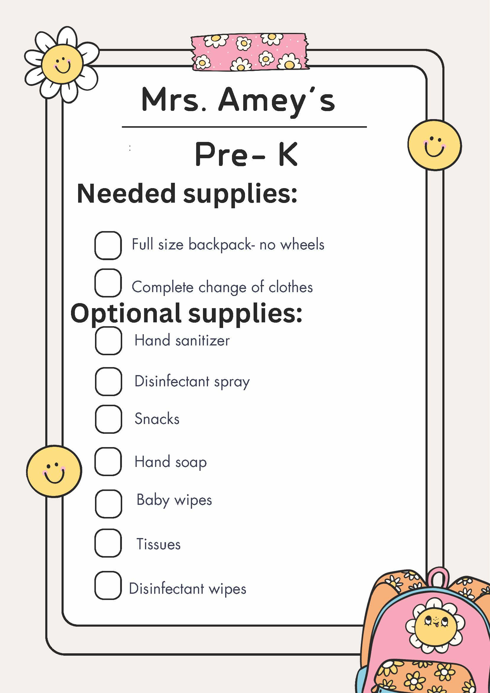 School Supply Lists per grade